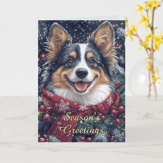 Glimlachende Collie Dog Christmas Kaart (Gele Bloem)