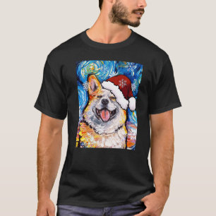 Glimlachende Corgi Kerstman Sterrennacht Hond Kers T-shirt