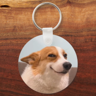 Glimlachende Corgi Meme Dubbelzijdige Sleutelhange Sleutelhanger