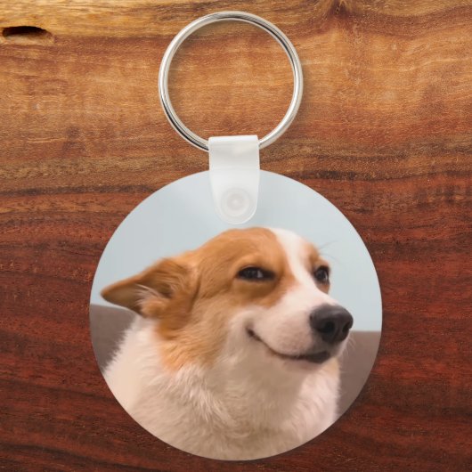 Glimlachende Corgi Meme Dubbelzijdige Sleutelhange Sleutelhanger (Voorkant)