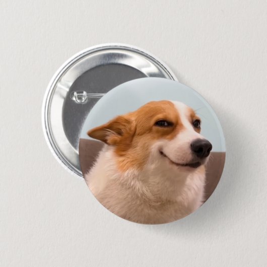 Glimlachende Corgi Meme Pin Button (Voorkant /achterkant)