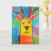 Glimlachende Crayon Rendier Christmas Kaart (Gele Bloem)