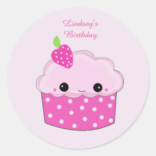 Glimlachende Cupcake Verjaardag Op Maat Ronde Sticker