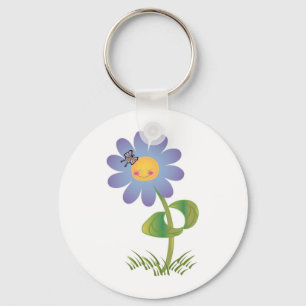 Glimlachende Daisy met Vlinder Sleutelhanger