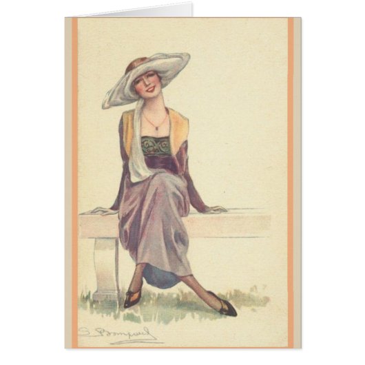 - glimlachende dame op Park Bench, (Voorkant)