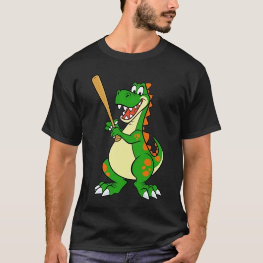 Glimlachende dinosaurus speelt honkbal T-shirt (Voorkant)