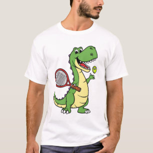 Glimlachende dinosaurus speelt tennis Cartoon ontw T-shirt