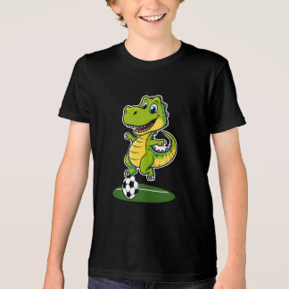 Glimlachende dinosaurus speelt voetbal T-shirt