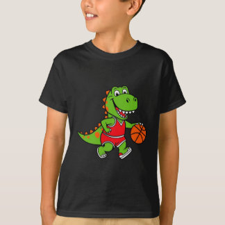 Glimlachende dinosaurus spelen basketbal leuk T-sh T-shirt