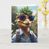 Glimlachende dinosaurus wandelaar buiten | KAART (Gele Bloem)