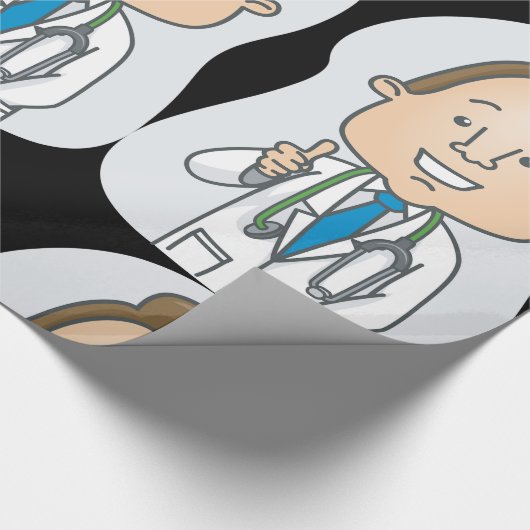 Glimlachende dokter geeft duimen omhoog met stetho cadeaupapier (Hoek)