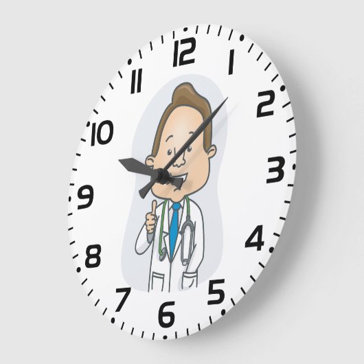 Glimlachende dokter geeft duimen omhoog met stetho grote klok (Hoek)