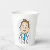 Glimlachende dokter geeft duimen omhoog met stetho papieren bekers (Voorkant)