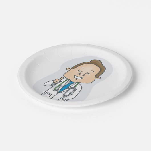 Glimlachende dokter geeft duimen omhoog met stetho papieren bordje (Gekanteld)