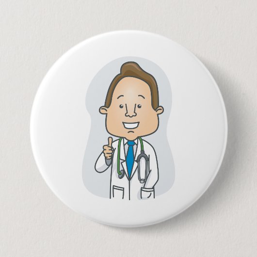 Glimlachende dokter geeft duimen omhoog met stetho ronde button 7,6 cm (Voorkant)