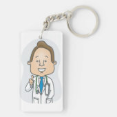 Glimlachende dokter geeft duimen omhoog met stetho sleutelhanger (achterkant)