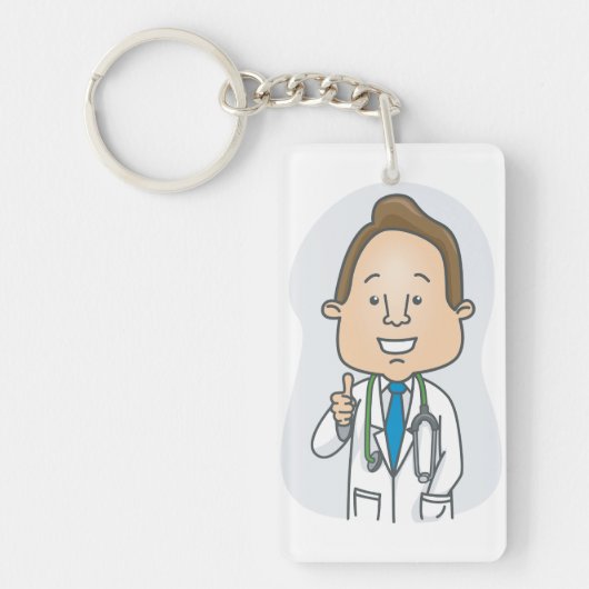 Glimlachende dokter geeft duimen omhoog met stetho sleutelhanger (Voorkant)
