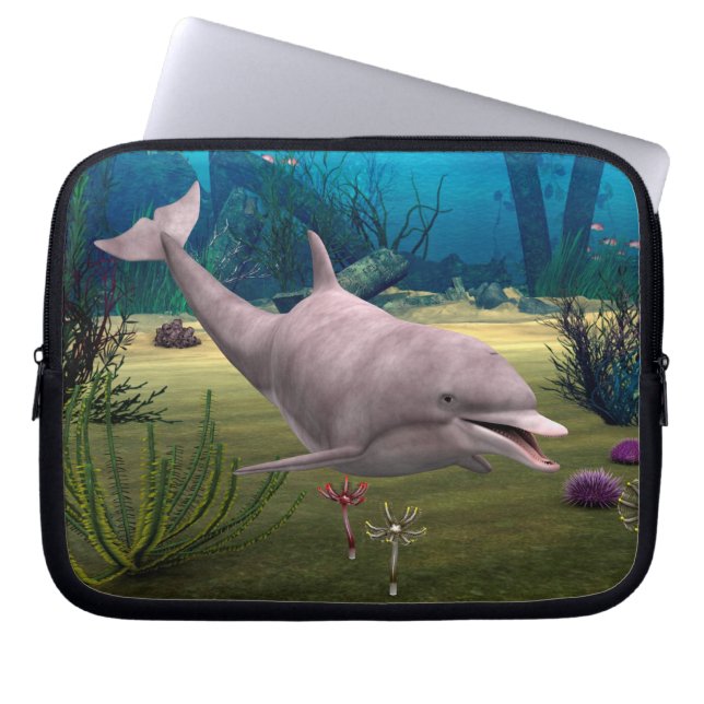 Glimlachende dolfijn laptop sleeve (Voorkant)