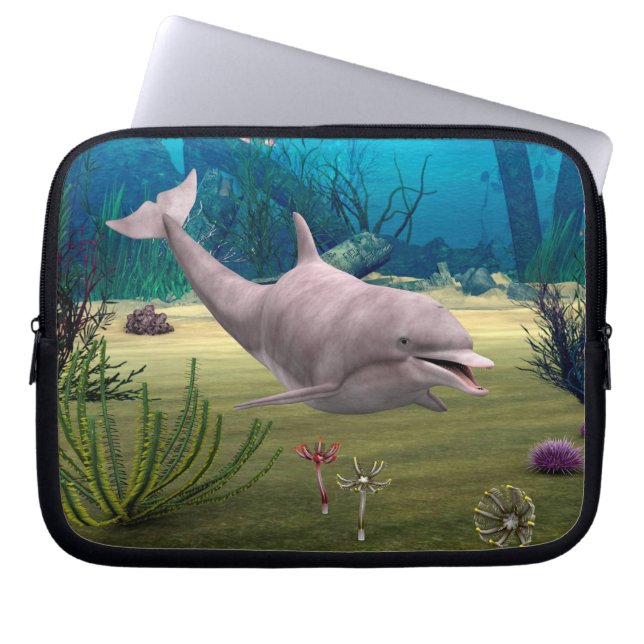 Glimlachende dolfijn laptop sleeve (Voorkant)