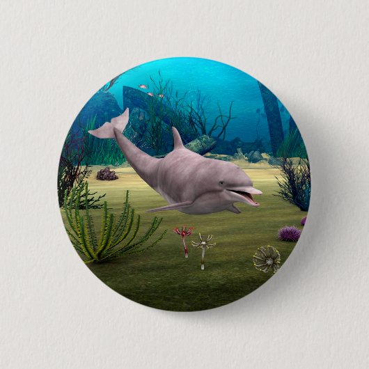 Glimlachende dolfijn ronde button 5,7 cm (Voorkant)