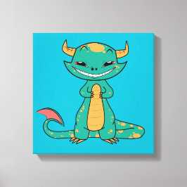 Glimlachende Draak, Schattige Cartoon Canvas Afdruk