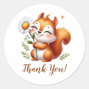 Glimlachende Eekhoorn met Zonnebloem Dank U Ronde Sticker