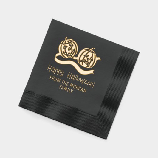 Glimlachende en fronsende pompoenen Happy Hallowee Folie Servetten (Links)