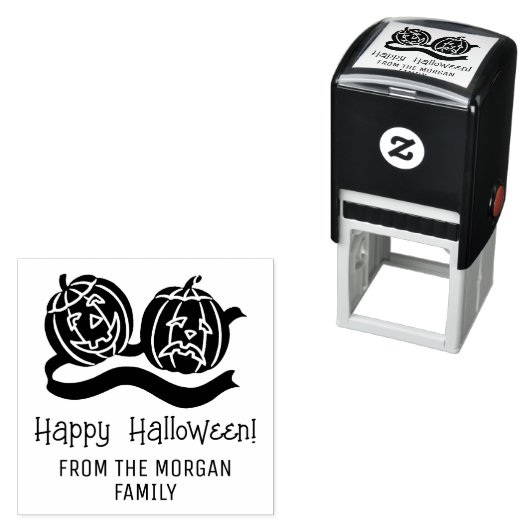 Glimlachende en fronsende pompoenen Happy Hallowee Zelfinktende Stempel (In situ)