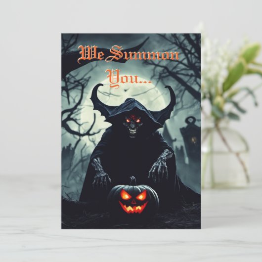 Glimlachende enge rode ogen demon Halloween Kaart (Staand voorkant)