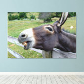 Glimlachende Ezel in weiland met hond Canvas Afdruk (Insitu (Houten vloer))