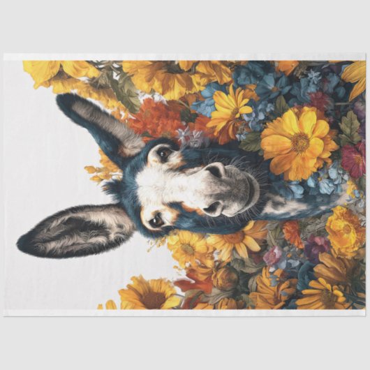 Glimlachende Ezel in Wildflower Garden Decoupage Tissuepapier (Voorkant)