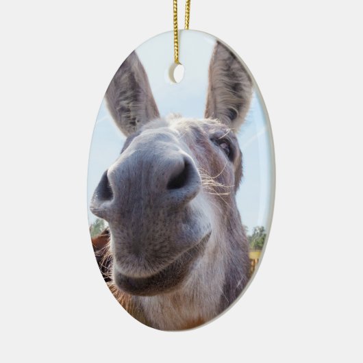 Glimlachende ezel kerstversiering keramisch ornament (Links)