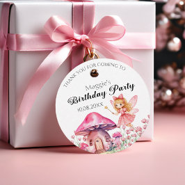 Glimlachende Fairy en Pink Mushrooms Verjaardagsfe Bedankjes Labels