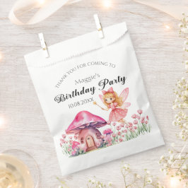 Glimlachende Fairy en Pink Mushrooms Verjaardagsfe Bedankzakje