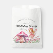 Glimlachende Fairy en Pink Mushrooms Verjaardagsfe Bedankzakje (Voorkant)
