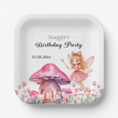 Glimlachende Fairy en Pink Mushrooms Verjaardagsfe Papieren Bordje (Voorkant)
