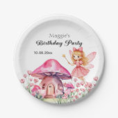 Glimlachende Fairy en Pink Mushrooms Verjaardagsfe Papieren Bordje (Voorkant)