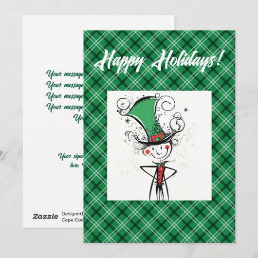 Glimlachende Fancy AI Christmas Elf met Top Hat Feestdagenkaart (Voorkant / Achterkant)