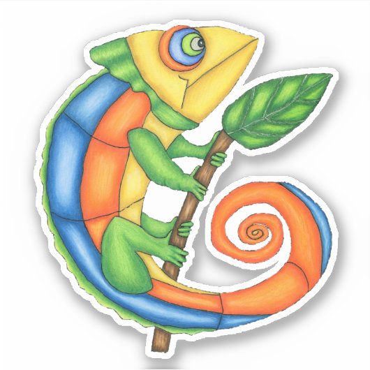 Glimlachende Fantasy Kleurrijke Hagedis Leaf op St Sticker (Voorkant)