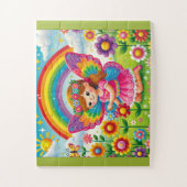 "GLIMLACHENDE FEË DIE BLOEMEN PAKT" LEGPUZZEL (Verticaal)