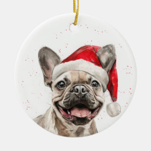 Glimlachende Franse Bulldog Hond Kerst Persoonlijk Keramisch Ornament