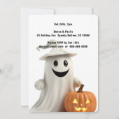 GLIMLACHENDE GEEST MET POMPOEN HALLOWEEN PARTY KAART (Achterkant)