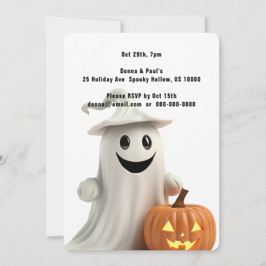 GLIMLACHENDE GEEST MET POMPOEN HALLOWEEN PARTY KAART (Achterkant)