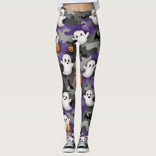 Glimlachende Geesten Vleermuizen Pompoenen Camoufl Leggings (Voorkant)