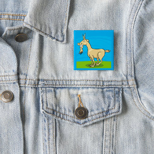 Glimlachende Geiten Cartoon Boerderij Dier Vierkante Button 5,1 Cm