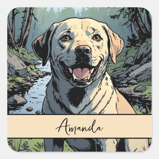  glimlachende gele labrador retriever vierkante sticker (Voorkant)