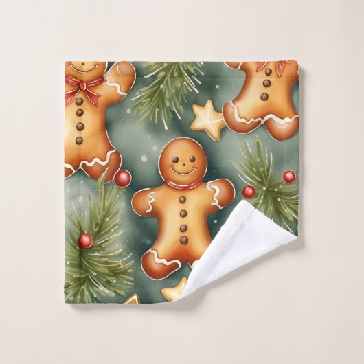 Glimlachende gember broodman Kerstmis Patroon Bad Handdoek (Wasdoekje)