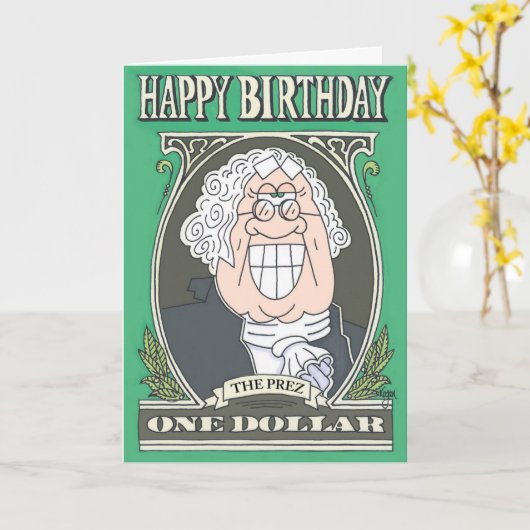 GLIMLACHENDE GEORGE Verjaardag Kaart (Gele Bloem)