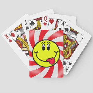 Glimlachende Gezicht Emoji Rode Spiraalvormige Spe Pokerkaarten