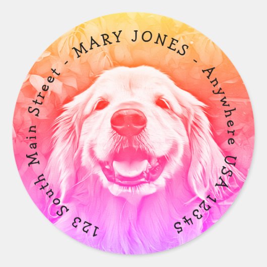 Glimlachende Golden Retriever Dog in roze en Sinaa Ronde Sticker (Voorkant)